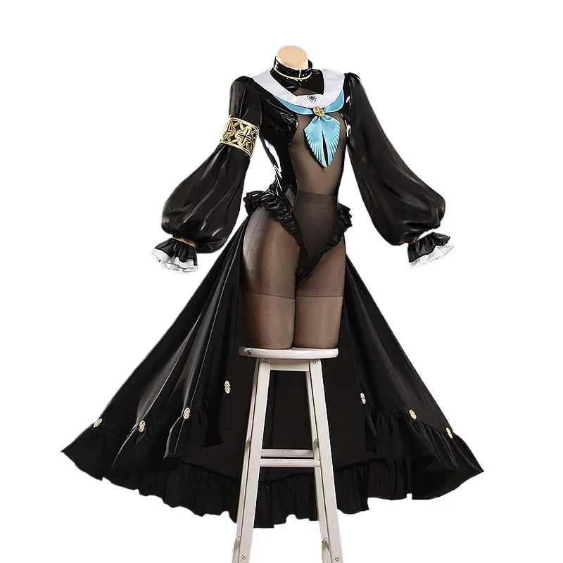 Anime Cosplay Jumpsuit - ชุดคอสเพลย์แม่ชีสุดเซ็กซี่ บลูอาร์ไคฟ์ แมรี่ บอดี้สูทหนังแก้วสีดำ พร้อมเคปยาว ชุดอนิเมะสำหรับผู้หญิง