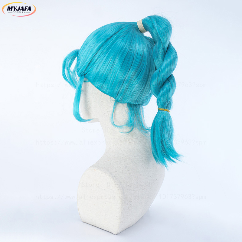 Anime Cosplay Blue Hair - วิกผมคอสเพลย์บุลมะ วิกผมบุลมะ วิกผมสีฟ้าแบบถักเปียหางม้า วิกผมสังเคราะห์ทนความร้อน สำหรับฮาโลวีน อนิเมะ